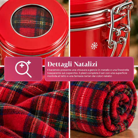 Weihnachtliche Dose 30x16 cm mit Coral-Fleece-Decke 145x110 cm, weiche karierte Tartan-Decke – Blind Box
