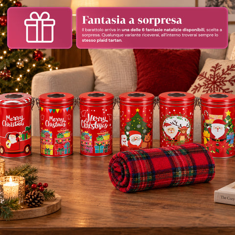 Weihnachtliche Dose 30x16 cm mit Coral-Fleece-Decke 145x110 cm, weiche karierte Tartan-Decke – Blind Box