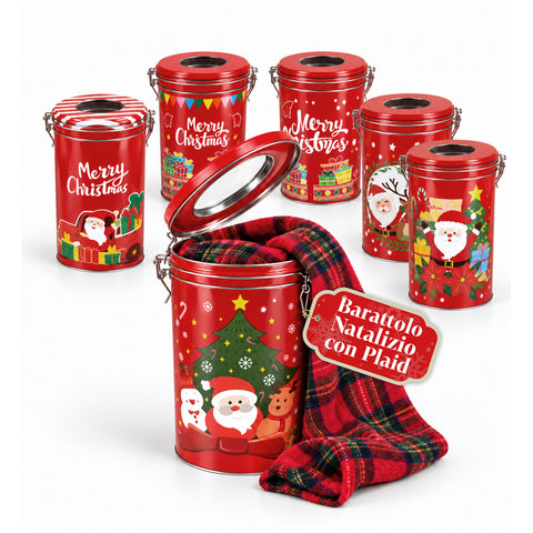 Weihnachtliche Dose 30x16 cm mit Coral-Fleece-Decke 145x110 cm, weiche karierte Tartan-Decke – Blind Box