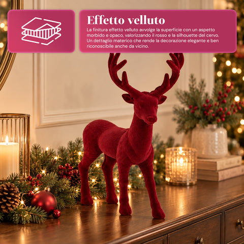 Dekorativer Hirsch 33 x 44h cm in Samtoptik, Rentierfigur im modernen Design für Zuhause, Büro und Schaufenster, Weihnachtsdekoration, 6 Farbvarianten