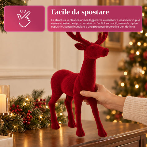 Dekorativer Hirsch 33 x 44h cm in Samtoptik, Rentierfigur im modernen Design für Zuhause, Büro und Schaufenster, Weihnachtsdekoration, 6 Farbvarianten