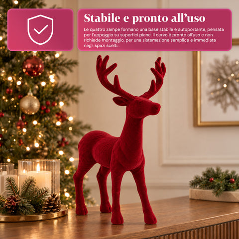 Dekorativer Hirsch 33 x 44h cm in Samtoptik, Rentierfigur im modernen Design für Zuhause, Büro und Schaufenster, Weihnachtsdekoration, 6 Farbvarianten