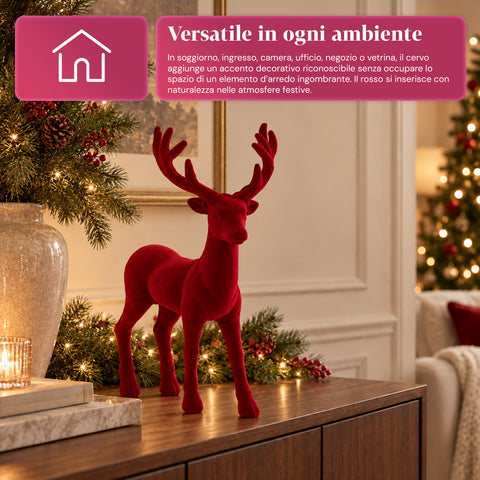 Dekorativer Hirsch 33 x 44h cm in Samtoptik, Rentierfigur im modernen Design für Zuhause, Büro und Schaufenster, Weihnachtsdekoration, 6 Farbvarianten