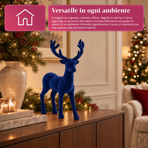 Dekorativer Hirsch 33 x 44h cm in Samtoptik, Rentierfigur im modernen Design für Zuhause, Büro und Schaufenster, Weihnachtsdekoration, 6 Farbvarianten
