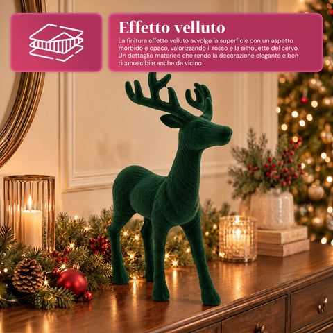Dekorativer Hirsch 33 x 44h cm in Samtoptik, Rentierfigur im modernen Design für Zuhause, Büro und Schaufenster, Weihnachtsdekoration, 6 Farbvarianten