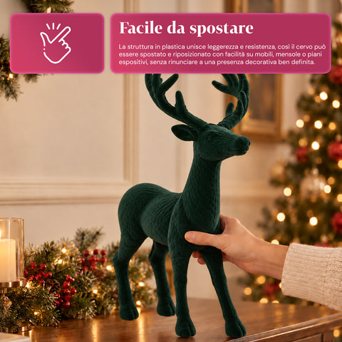 Dekorativer Hirsch 33 x 44h cm in Samtoptik, Rentierfigur im modernen Design für Zuhause, Büro und Schaufenster, Weihnachtsdekoration, 6 Farbvarianten