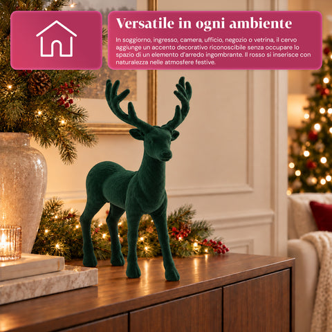 Dekorativer Hirsch 33 x 44h cm in Samtoptik, Rentierfigur im modernen Design für Zuhause, Büro und Schaufenster, Weihnachtsdekoration, 6 Farbvarianten