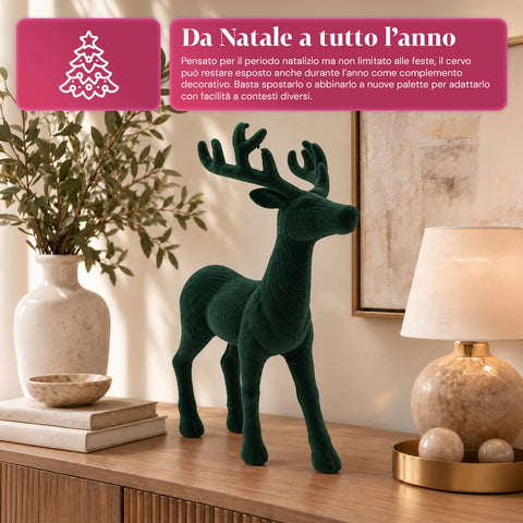 Dekorativer Hirsch 33 x 44h cm in Samtoptik, Rentierfigur im modernen Design für Zuhause, Büro und Schaufenster, Weihnachtsdekoration, 6 Farbvarianten