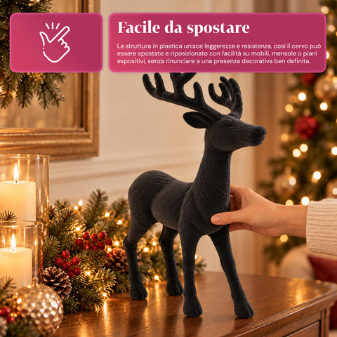 Dekorativer Hirsch 33 x 44h cm in Samtoptik, Rentierfigur im modernen Design für Zuhause, Büro und Schaufenster, Weihnachtsdekoration, 6 Farbvarianten