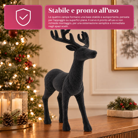 Dekorativer Hirsch 33 x 44h cm in Samtoptik, Rentierfigur im modernen Design für Zuhause, Büro und Schaufenster, Weihnachtsdekoration, 6 Farbvarianten