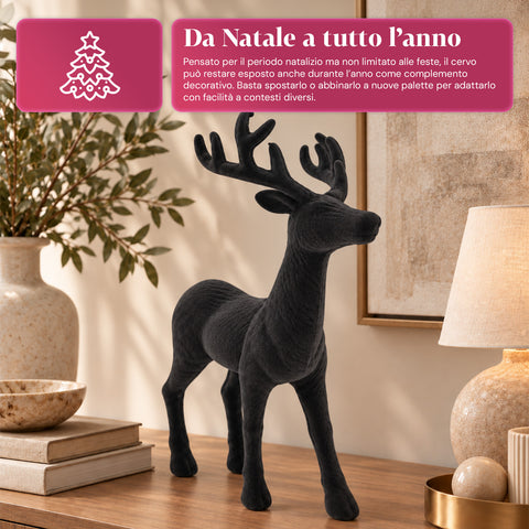 Dekorativer Hirsch 33 x 44h cm in Samtoptik, Rentierfigur im modernen Design für Zuhause, Büro und Schaufenster, Weihnachtsdekoration, 6 Farbvarianten
