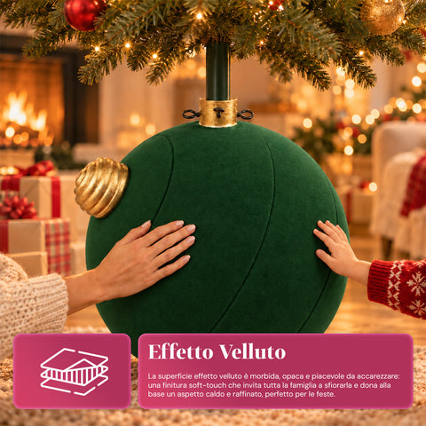 Weihnachtsbaumständer in Form einer großen Kugel mit Samteffekt, 41x41x44 cm, für Bäume bis 180 cm – Baumständer-Abdeckung mit Ø-4-cm-Halterung, Bordeauxrot und Grün