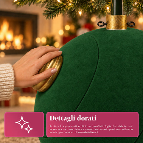 Weihnachtsbaumständer in Form einer großen Kugel mit Samteffekt, 41x41x44 cm, für Bäume bis 180 cm – Baumständer-Abdeckung mit Ø-4-cm-Halterung, Bordeauxrot und Grün