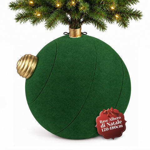 Weihnachtsbaumständer in Form einer großen Kugel mit Samteffekt, 41x41x44 cm, für Bäume bis 180 cm – Baumständer-Abdeckung mit Ø-4-cm-Halterung, Bordeauxrot und Grün