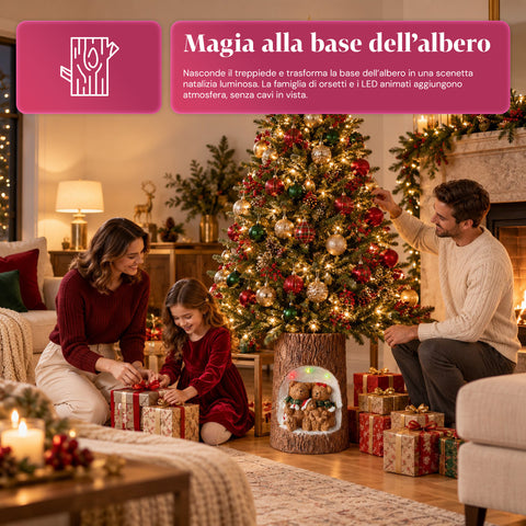 Basis für Weihnachtsbaumstamm mit animierten LEDs und 3D-Figuren für Bäume bis 180 cm – Eisen- und Magnesium-Baumständer mit Ø-4-cm-Halterung