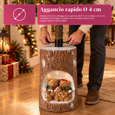 Basis für Weihnachtsbaumstamm mit animierten LEDs und 3D-Figuren für Bäume bis 180 cm – Eisen- und Magnesium-Baumständer mit Ø-4-cm-Halterung