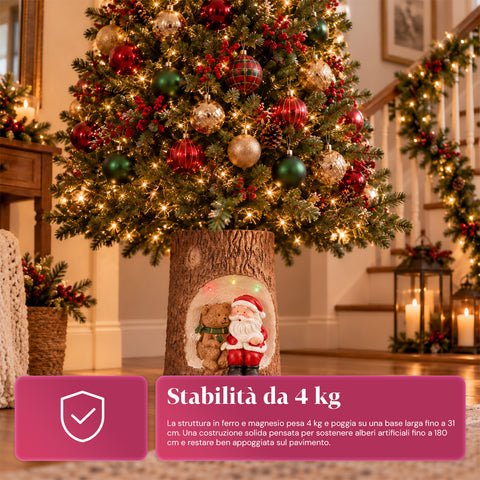 Basis für Weihnachtsbaumstamm mit animierten LEDs und 3D-Figuren für Bäume bis 180 cm – Eisen- und Magnesium-Baumständer mit Ø-4-cm-Halterung
