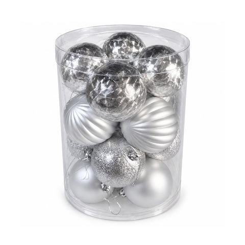 Set mit 16 bruchsicheren Weihnachtskugeln, 7 cm – 4 verschiedene glänzende, matte und glitzernde Oberflächen – Christbaum- und Wohndekoration – Rot, Gold, Silber