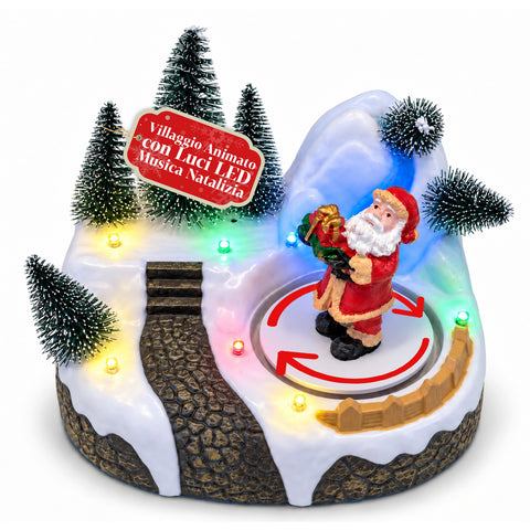 Beleuchtetes Weihnachtsdorf mit drehendem Element, LED-Lichtern und Musik – 3 Varianten: Baum, Weihnachtsmann, Kinder – 17x14x15 cm