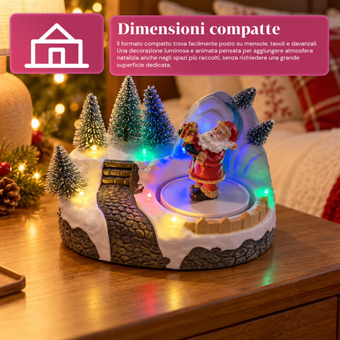 Beleuchtetes Weihnachtsdorf mit drehendem Element, LED-Lichtern und Musik – 3 Varianten: Baum, Weihnachtsmann, Kinder – 17x14x15 cm