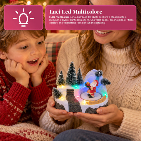Beleuchtetes Weihnachtsdorf mit drehendem Element, LED-Lichtern und Musik – 3 Varianten: Baum, Weihnachtsmann, Kinder – 17x14x15 cm