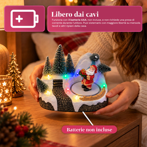 Beleuchtetes Weihnachtsdorf mit drehendem Element, LED-Lichtern und Musik – 3 Varianten: Baum, Weihnachtsmann, Kinder – 17x14x15 cm