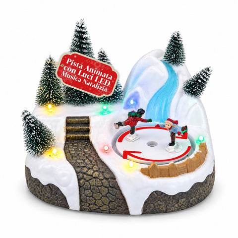 Beleuchtetes Weihnachtsdorf mit drehendem Element, LED-Lichtern und Musik – 3 Varianten: Baum, Weihnachtsmann, Kinder – 17x14x15 cm