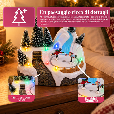 Beleuchtetes Weihnachtsdorf mit drehendem Element, LED-Lichtern und Musik – 3 Varianten: Baum, Weihnachtsmann, Kinder – 17x14x15 cm