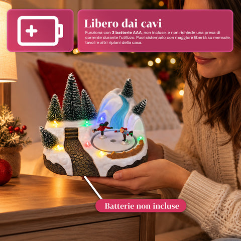 Beleuchtetes Weihnachtsdorf mit drehendem Element, LED-Lichtern und Musik – 3 Varianten: Baum, Weihnachtsmann, Kinder – 17x14x15 cm