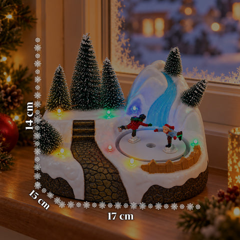 Beleuchtetes Weihnachtsdorf mit drehendem Element, LED-Lichtern und Musik – 3 Varianten: Baum, Weihnachtsmann, Kinder – 17x14x15 cm