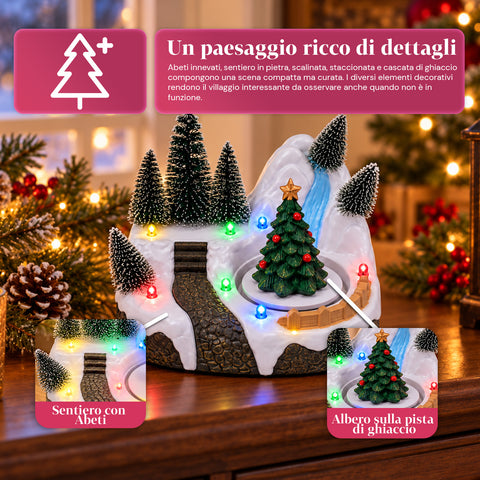 Beleuchtetes Weihnachtsdorf mit drehendem Element, LED-Lichtern und Musik – 3 Varianten: Baum, Weihnachtsmann, Kinder – 17x14x15 cm