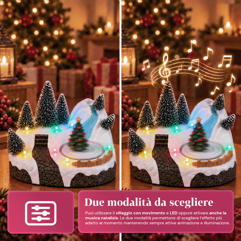 Beleuchtetes Weihnachtsdorf mit drehendem Element, LED-Lichtern und Musik – 3 Varianten: Baum, Weihnachtsmann, Kinder – 17x14x15 cm