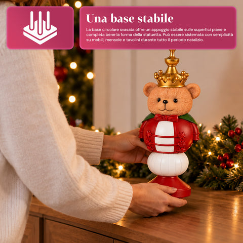 Weihnachtsfigur 35 cm aus Kunstharz, Weihnachtsdekoration mit Weihnachtsmann, Nussknacker-Soldat und Teddybär, Rot oder Weiß, für innen und außen
