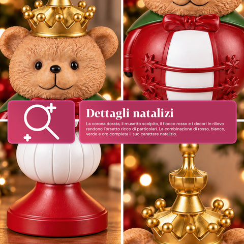 Weihnachtsfigur 35 cm aus Kunstharz, Weihnachtsdekoration mit Weihnachtsmann, Nussknacker-Soldat und Teddybär, Rot oder Weiß, für innen und außen
