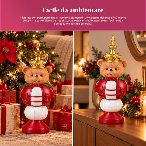 Weihnachtsfigur 35 cm aus Kunstharz, Weihnachtsdekoration mit Weihnachtsmann, Nussknacker-Soldat und Teddybär, Rot oder Weiß, für innen und außen