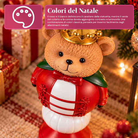 Weihnachtsfigur 35 cm aus Kunstharz, Weihnachtsdekoration mit Weihnachtsmann, Nussknacker-Soldat und Teddybär, Rot oder Weiß, für innen und außen