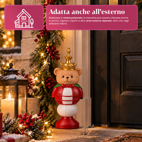 Weihnachtsfigur 35 cm aus Kunstharz, Weihnachtsdekoration mit Weihnachtsmann, Nussknacker-Soldat und Teddybär, Rot oder Weiß, für innen und außen