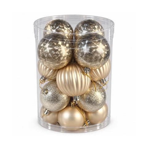Set mit 16 bruchsicheren Weihnachtskugeln, 7 cm – 4 verschiedene glänzende, matte und glitzernde Oberflächen – Christbaum- und Wohndekoration – Rot, Gold, Silber