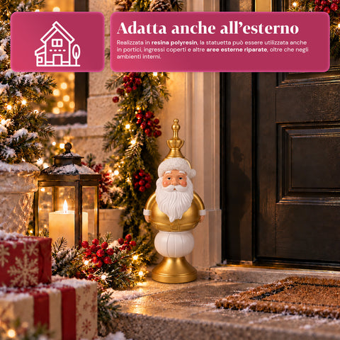 Weihnachtsfigur 35 cm aus Kunstharz, Weihnachtsdekoration mit Weihnachtsmann, Nussknacker-Soldat und Teddybär, Rot oder Weiß, für innen und außen