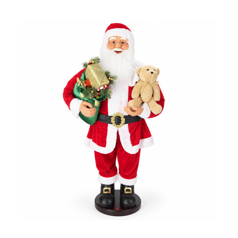 Tanzender Weihnachtsmann 150 cm mit Musik, Gesang und Bewegung - Weihnachtsdekoration für den Innenbereich mit Knopf, Sockel 38 cm, Rot