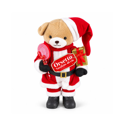 Weihnachtlicher Plüschbär mit rotem und weißem Outfit, drei Größen zur Dekoration von Innenräumen