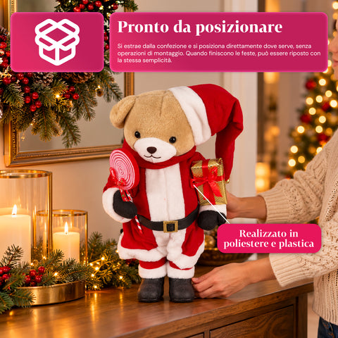 Weihnachtlicher Plüschbär mit rotem und weißem Outfit, drei Größen zur Dekoration von Innenräumen