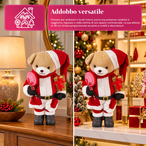 Weihnachtlicher Plüschbär mit rotem und weißem Outfit, drei Größen zur Dekoration von Innenräumen