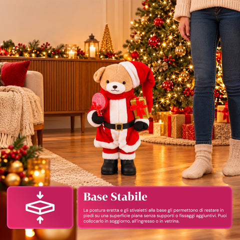 Weihnachtlicher Plüschbär mit rotem und weißem Outfit, drei Größen zur Dekoration von Innenräumen