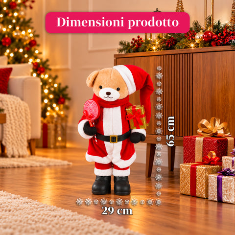 Weihnachtlicher Plüschbär mit rotem und weißem Outfit, drei Größen zur Dekoration von Innenräumen