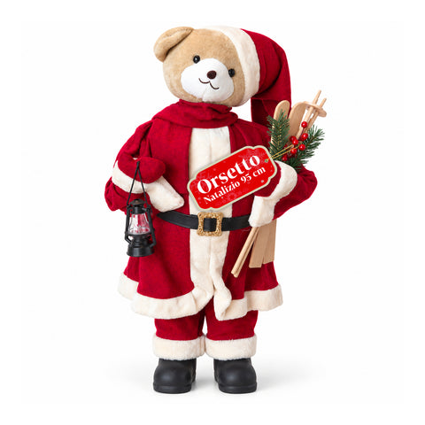 Weihnachtlicher Plüschbär mit rotem und weißem Outfit, drei Größen zur Dekoration von Innenräumen