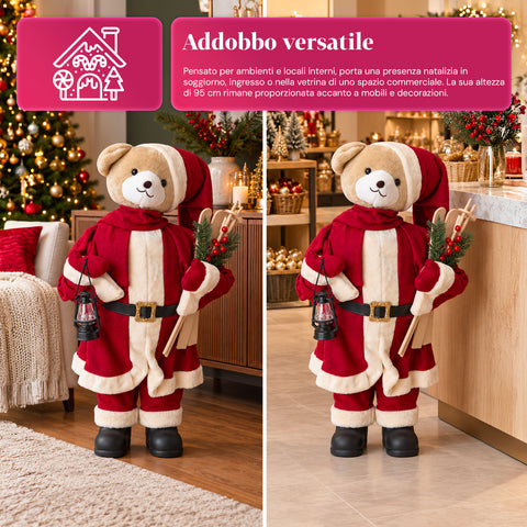 Weihnachtlicher Plüschbär mit rotem und weißem Outfit, drei Größen zur Dekoration von Innenräumen