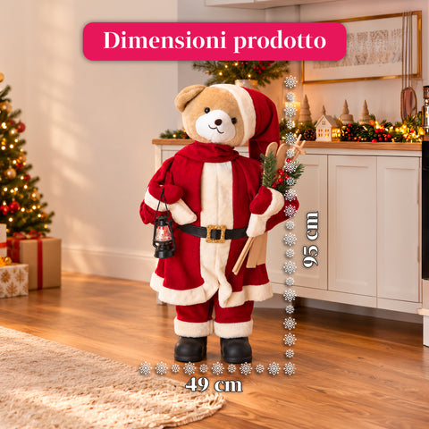 Weihnachtlicher Plüschbär mit rotem und weißem Outfit, drei Größen zur Dekoration von Innenräumen