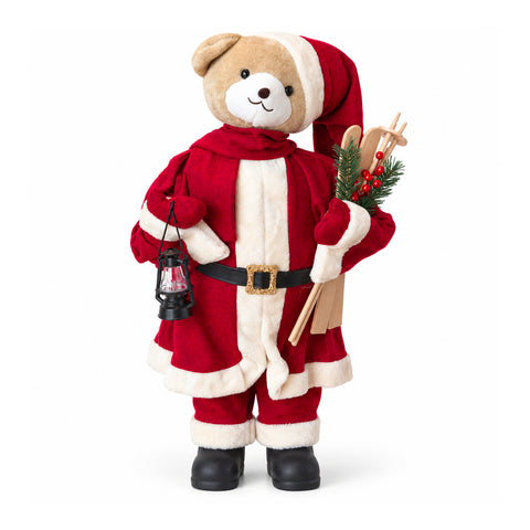 Weihnachtlicher Plüschbär mit rotem und weißem Outfit, drei Größen zur Dekoration von Innenräumen