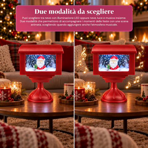 Dekorative Weihnachtslaterne als Briefkasten mit Schneeeffekt, LED-Lichtern und Musik, 2 Varianten: Weihnachtsmann oder Teddybär, Höhe 41 cm, batteriebetrieben